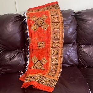 Orange,brown & golden color’s mixed cotton with zari work  saree with no blouse
